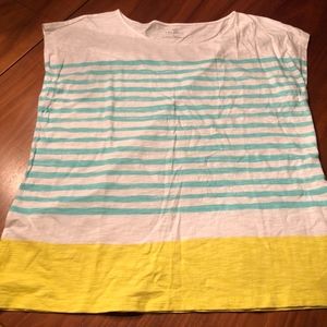 TALBOTS Striped Turquoise White Yellow Top XL T